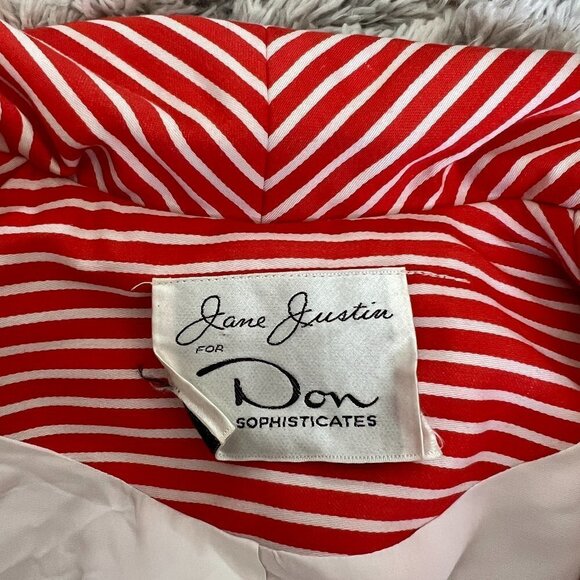 Vintage 1960's Red Striped Belted Lightweight Coat - Picture 8 of 9